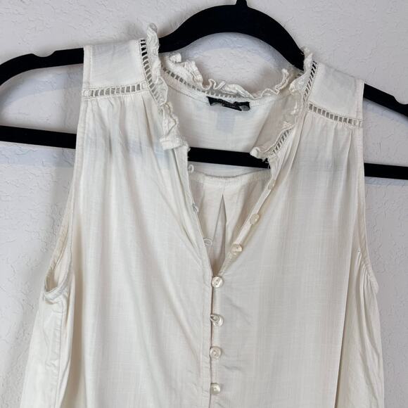 Ann Taylor Factory Button Up Sleeveless Top size XXSP Ruffles Ivory - Picture 3 of 6